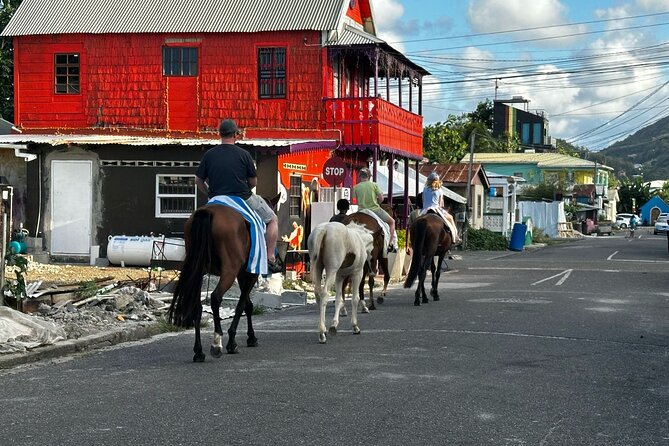 Gros Islet Village Horseback Riding run with Dore's riding Stable - Riding back to Cap Estate
