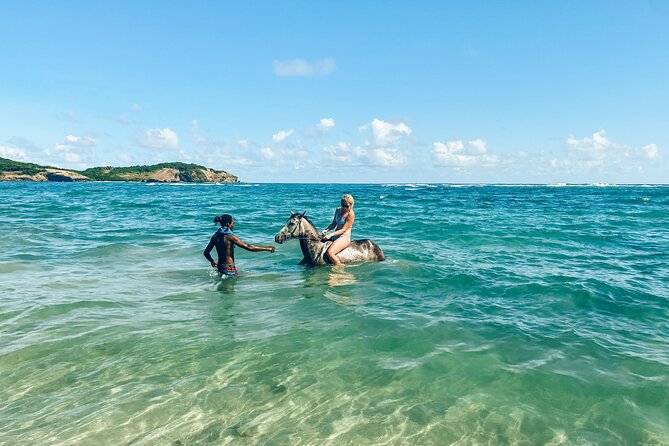 Private Beach Picnic Horseback Ride with Sandy Hoofs St. Lucia - Swimming with your horse