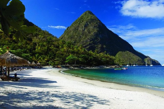 Petit Piton above the sand at Anse des Pitons, Soufri&egrave;re