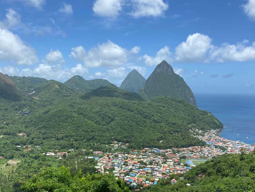 St Lucia: Mud Baths, Waterfall & Tet Paul Trail Tour - Local snacks and lunch with Piton views